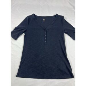 GAP Rib Henley Black‎ Short Sleeve T-Shirt Women's Size Small